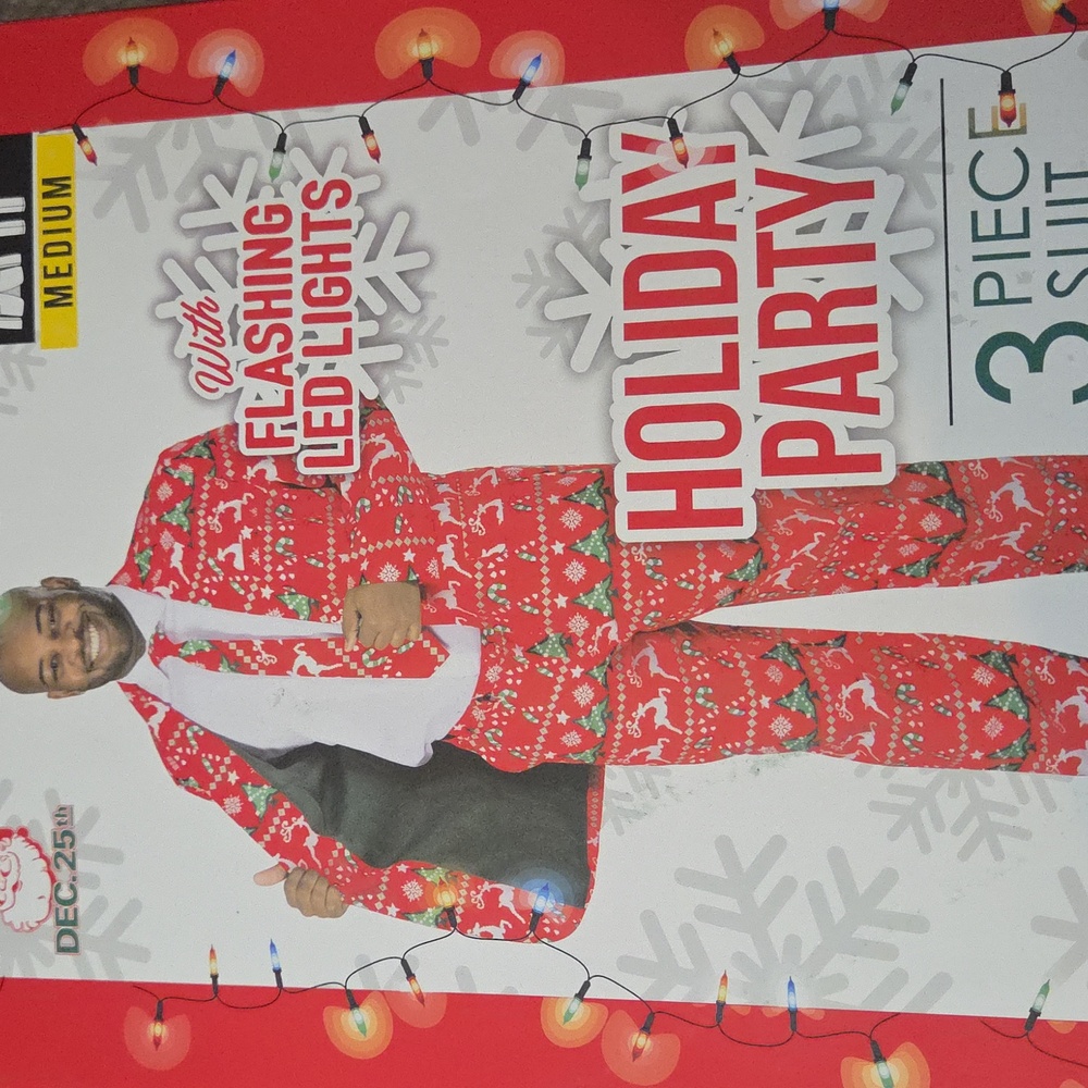 Dec 25th Holiday Life Of The Party 3-Piece Light Up Red Suit Set ~ Sz Men's M
